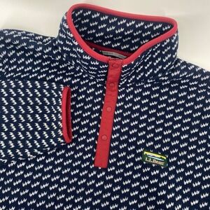 LL Bean Sweater Fleece Mens XL Blue Birdseye Snap Pullover Sweatshirt